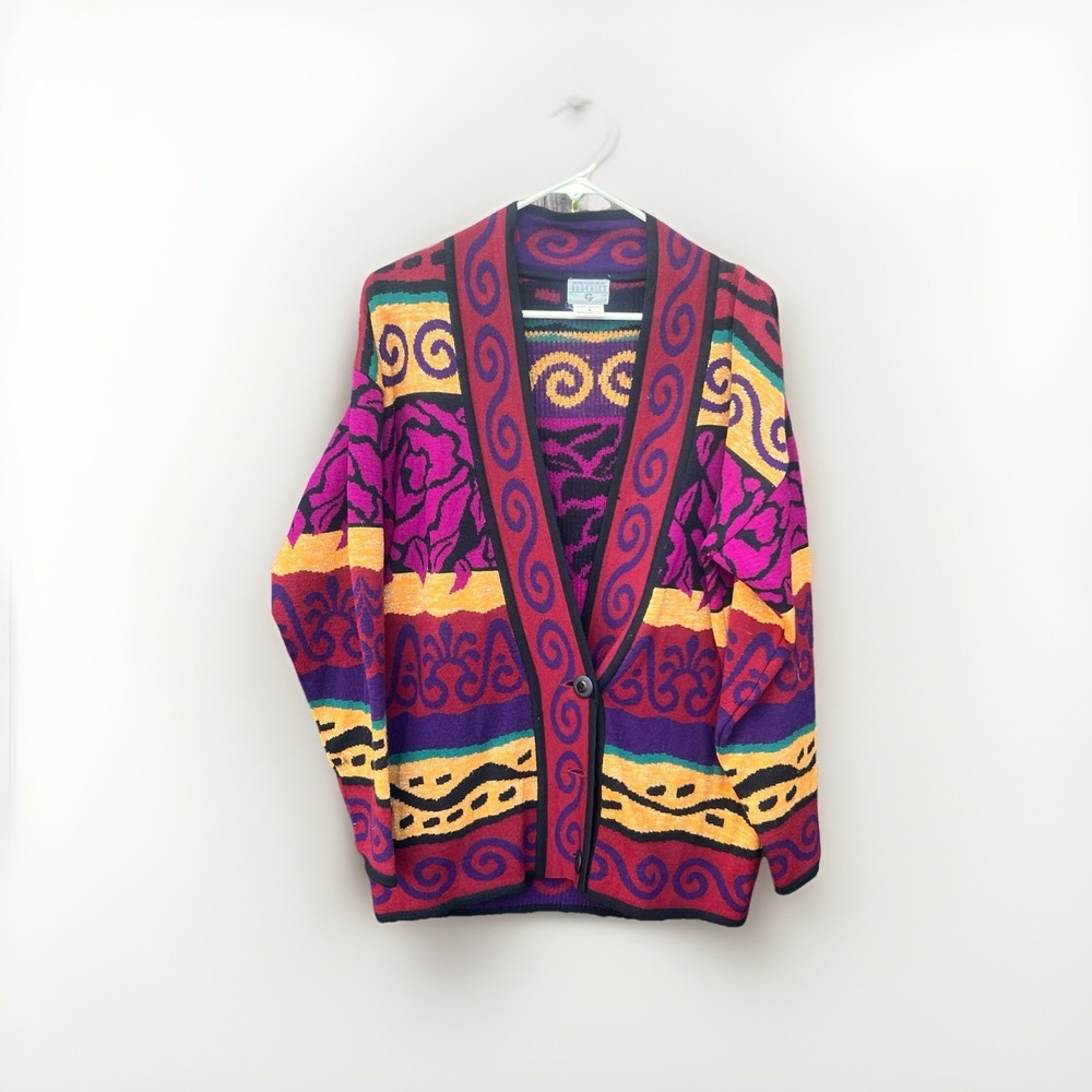 Vintage Fun Abstract 1980s George Georgiou Wool  Cardigan Blazer Artsy Small